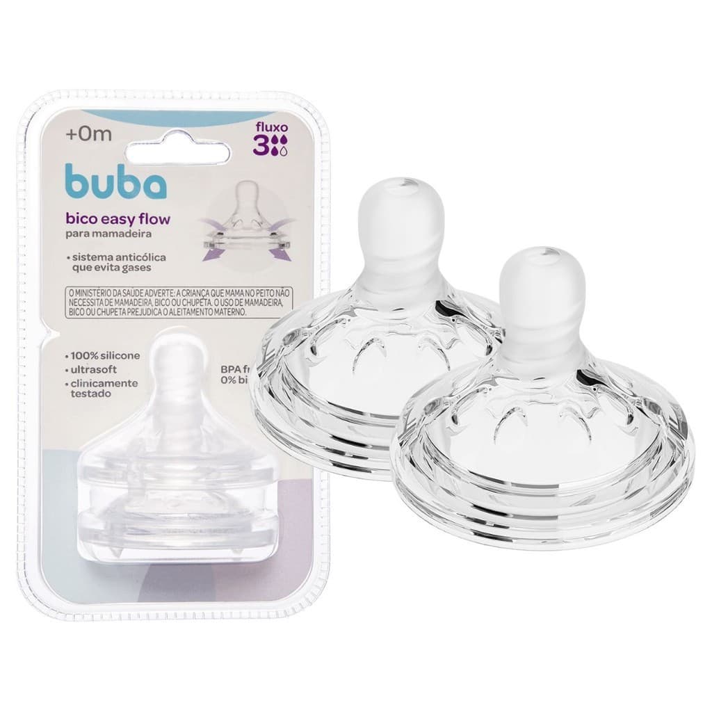 kit 2 Bico De Mamadeira Anticólica Pétala Silicone Buba Easy Flow