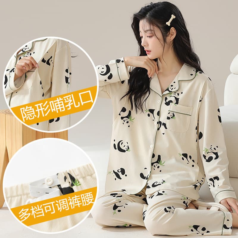 Xiyue maternidade enfermagem pijamas primavera outono fio de seda gelo mulheres grávidas pós-parto roupas de enfermagem 