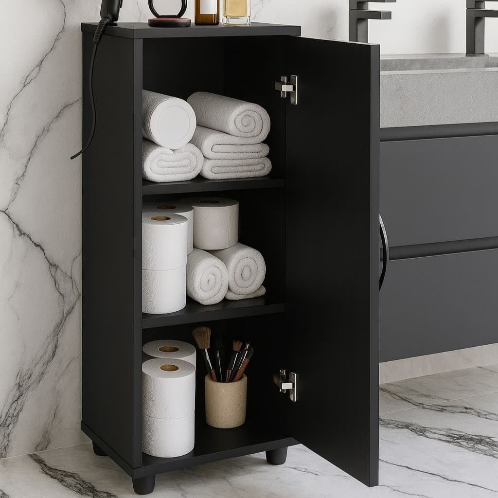 Organizador Multiuso com Pézinho e 1 Porta, Armário com Prateleiras Internas para Banheiro