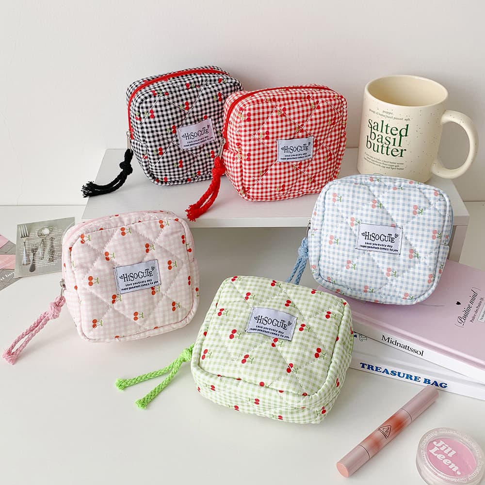 Ins Bolsa De Armazenamento Portátil Com Estampa De Cereja Para Estudantes , Mini Fone De Ouvido