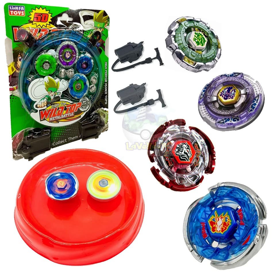 Beyblade Metal led Kit com 4 Peões 2 Lançadores e 1 super Arena Battle Top