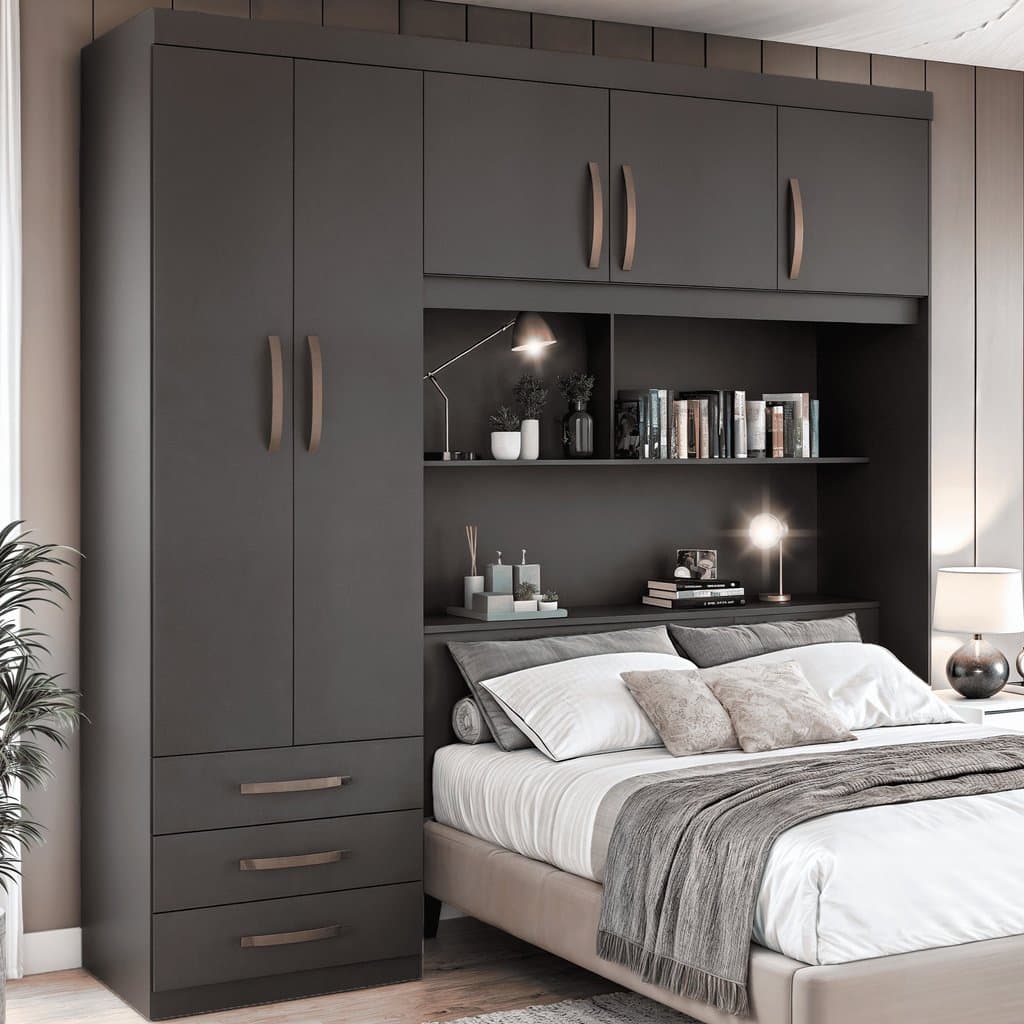 Guarda Roupa 5 Portas 3 Gavetas 1 Baú Cancun Grafite