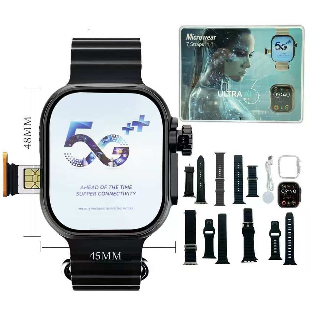 Smartwatch Ultra 3 AI Android 4G LTE Câmera 2MP Giratória Tela AMOLED 2.06" GPS