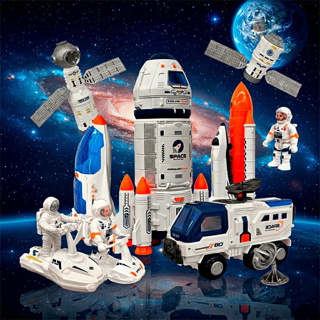 Brinquedo Estação Espacial Astronauta Completo Space Foguete 12 Peças
