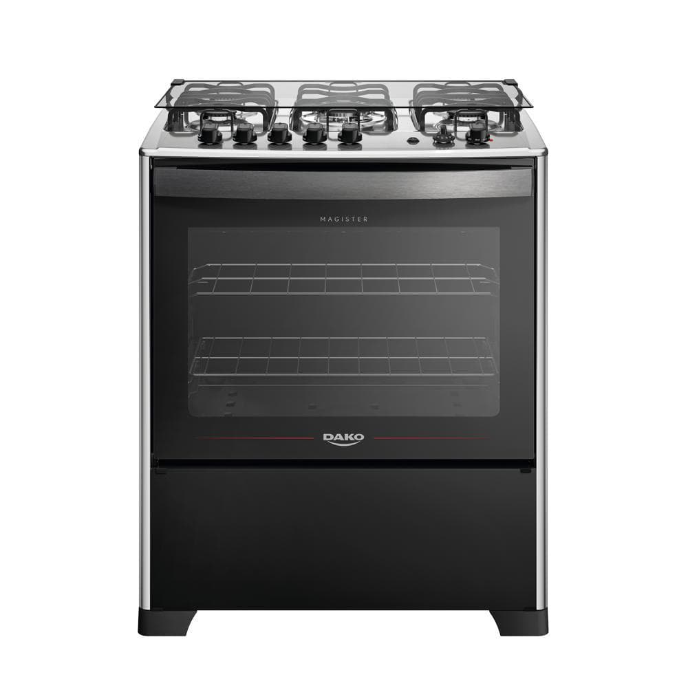 Fogão 5 Bocas Dako Magister Grill Preto com Mesa Inox Bivolt