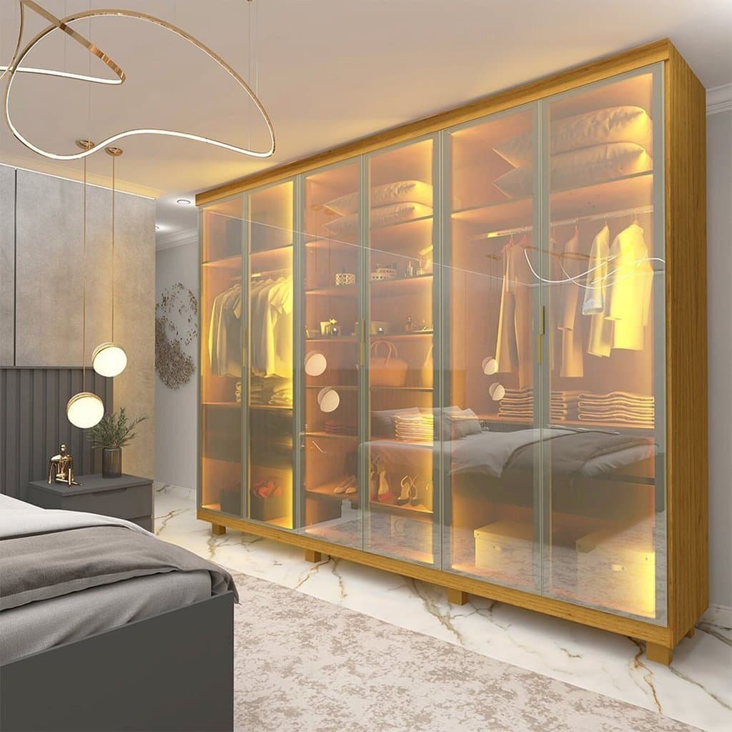 Guarda-roupa Casal 6 Portas Reflecta com Pés e Led Imperatriz 100% MDF Naturale