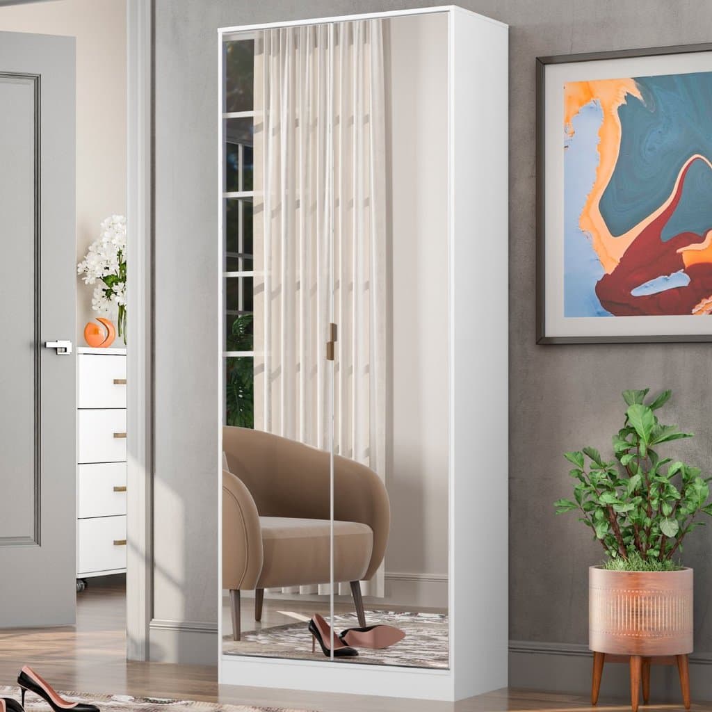 Sapateira com Espelho 1 Gaveta 2 Portas Grife Branca