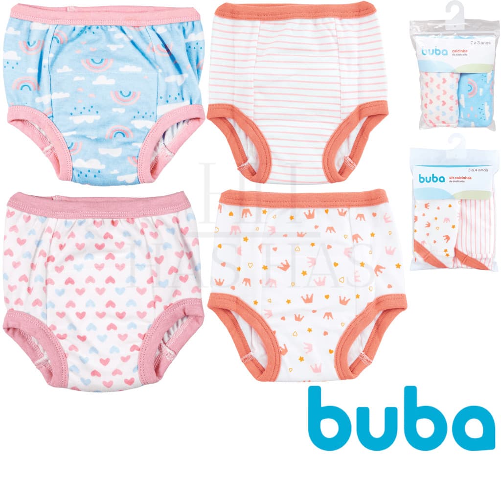 Kit 2 Calcinha Para Desfralde 2 a 4 Anos P-M Treinamento Buba Infantil Impermeável Transição