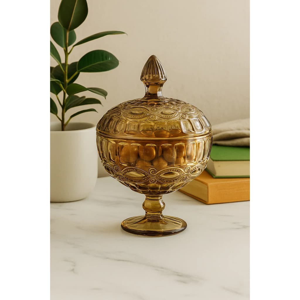 Bomboniere Infinity 12x18,5cm Baleiro Potiche Vidro Âmbar