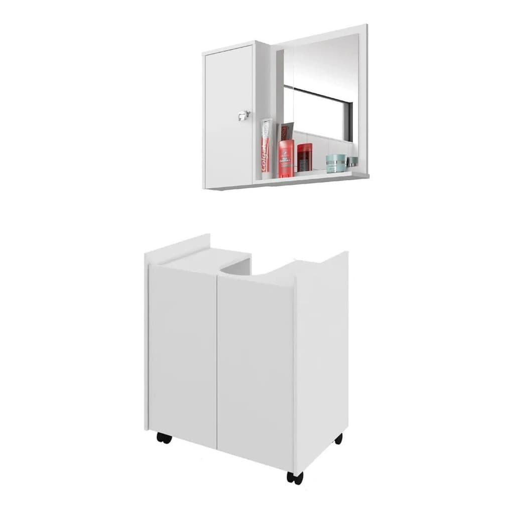 Armário gabinete  De Lavatório Com Coluna Clique Móveis  Com Espelho Branco