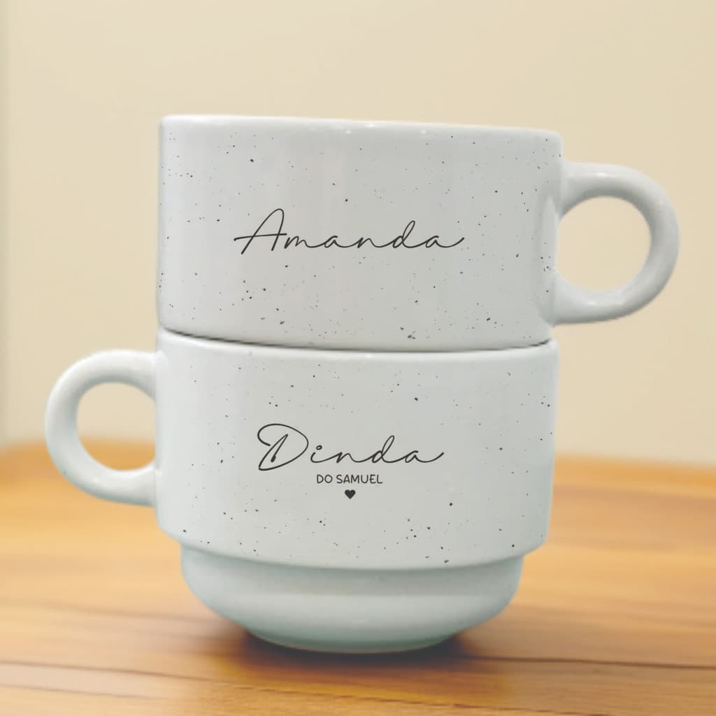 Xicaras Personalizada Minimalista Dinda Dindo Batizado Padrinhos De Porcelana 180ml