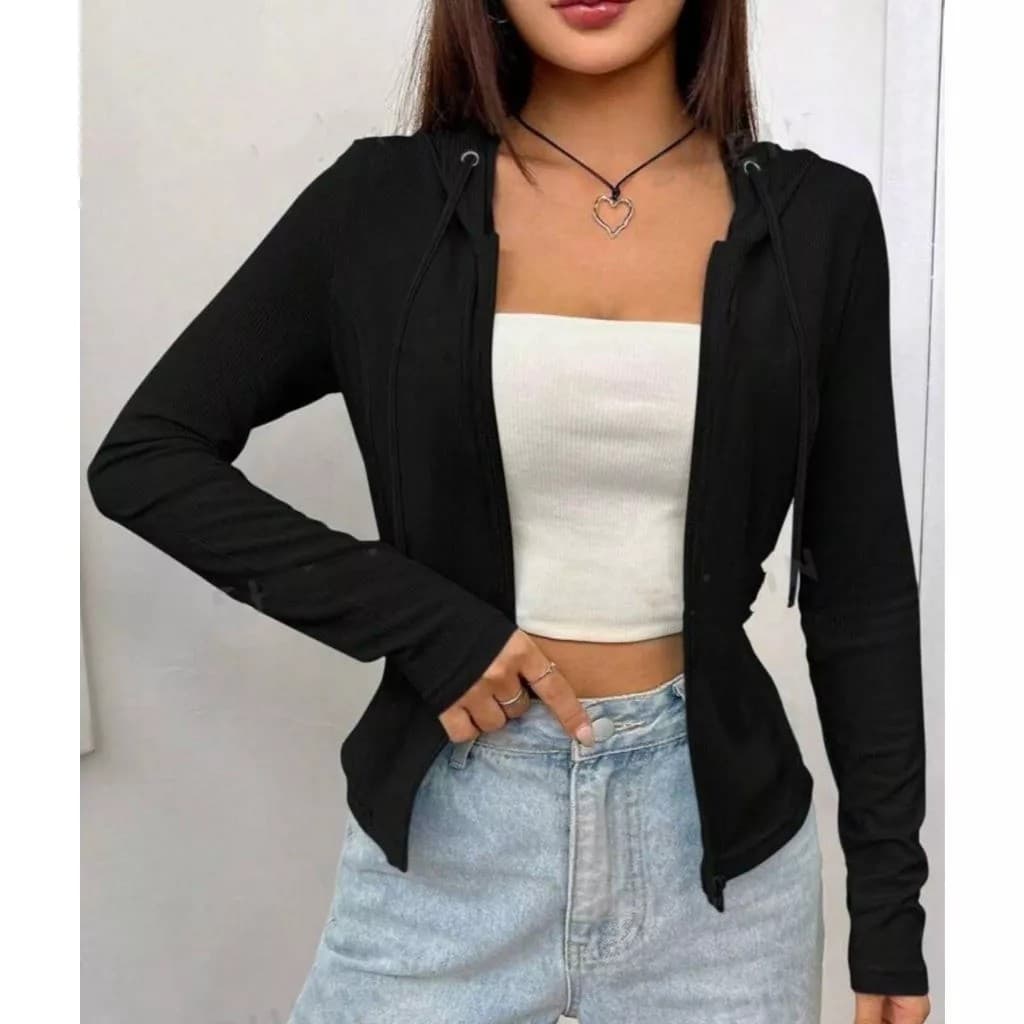 Casaco Tecido  RIBANA Feminino Blusa Esportiva Corrida, Academia  Dia a Dia Caminhada Capuz Manga Longa Com Zíper Moda..