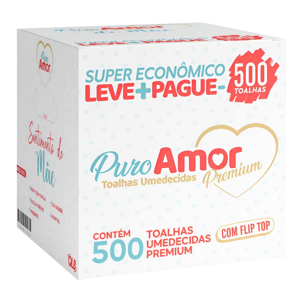 Premium Toalhas Umedecidas Puro Amor Box 500 Toalhas