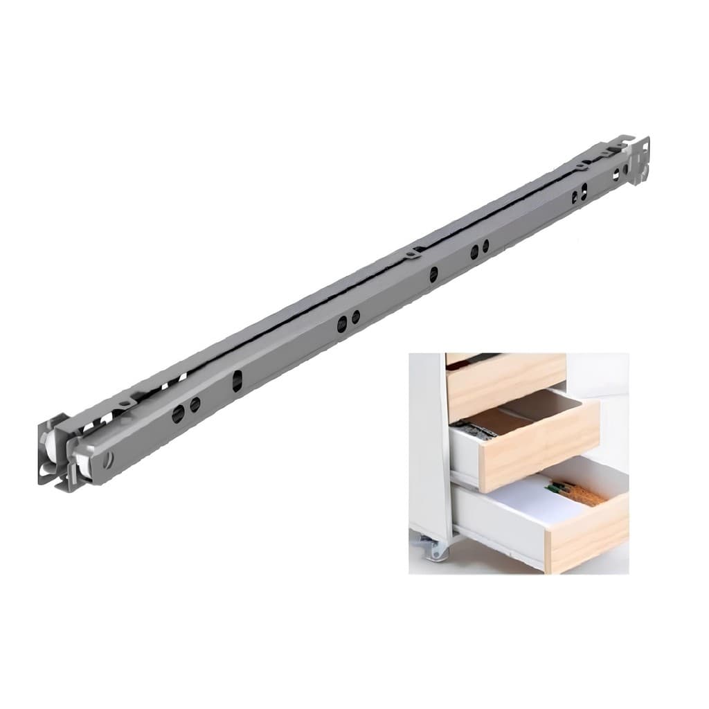 Corrediça Cinza 40 cm Deslizamento por Rodinhas para Uma Gaveta