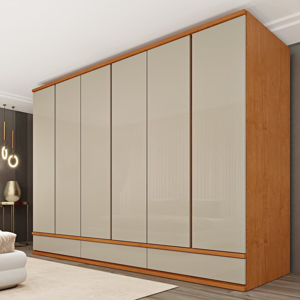 Guarda Roupa Casal 100% MDF 6 Portas 9 Gavetas 270cm Tóquio Espresso Móveis Cinamomo/Off White