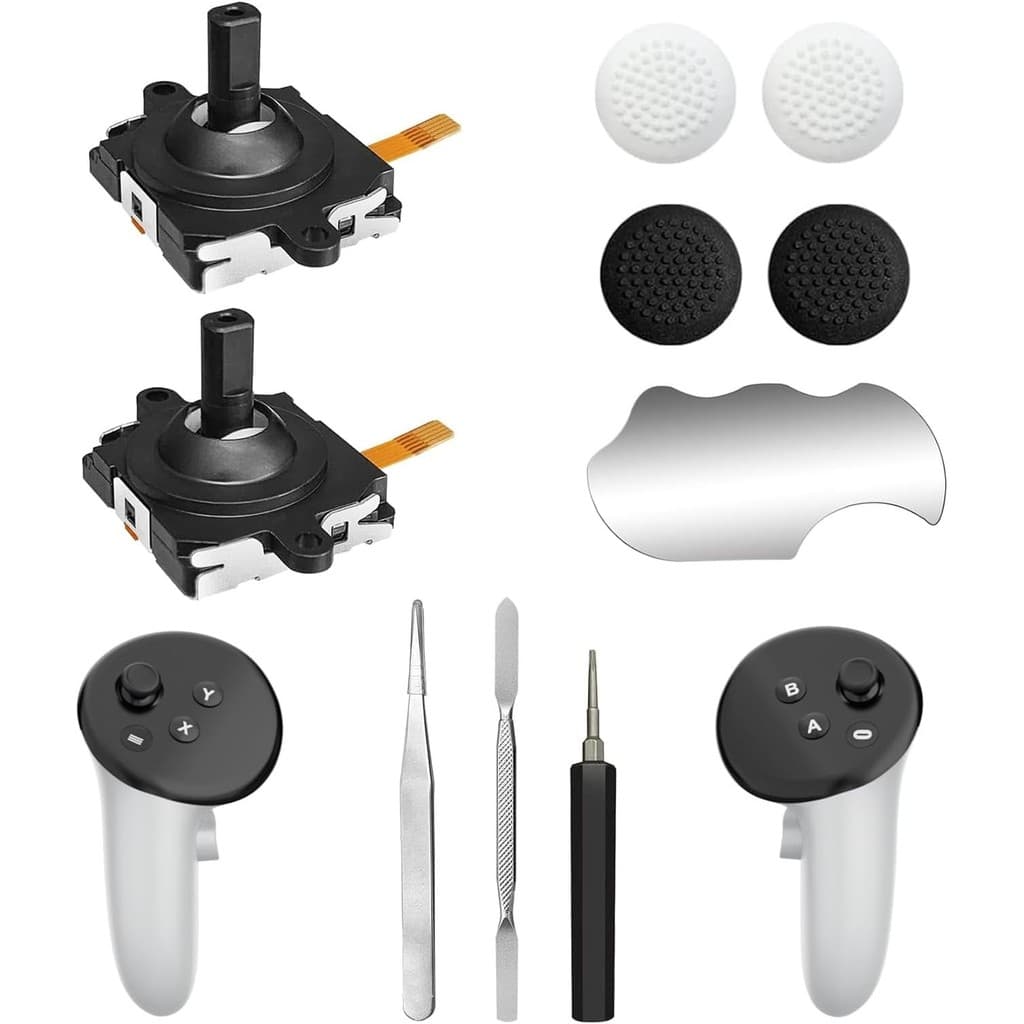Kit De Substituição De Joystick Para Controladores Meta Quest 3-2 Bastões Analógicos De Polegar + 4 Tampas Com Ferrament