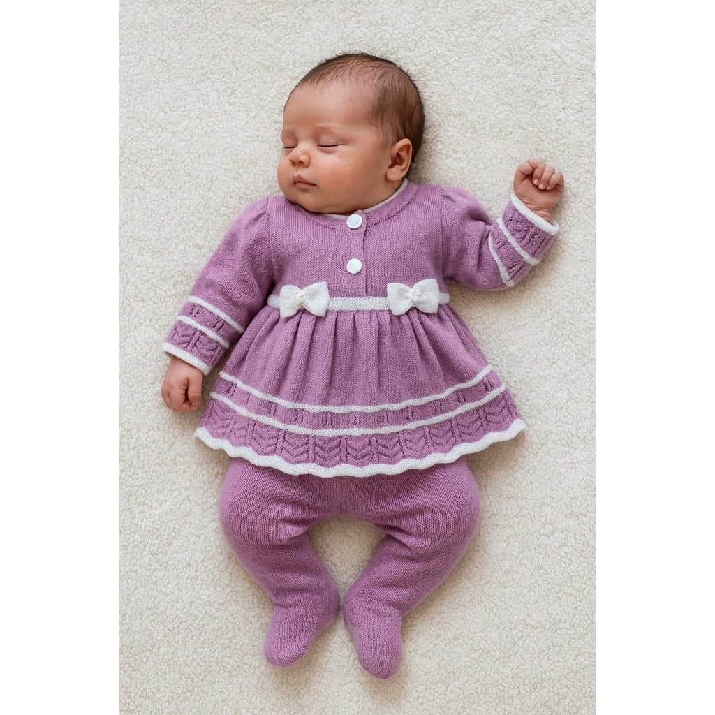 Vestido Calça Laço RN Bebê Menina Récem Nascido Tricô infantil Tricot