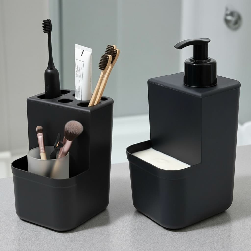 Porta Escovas de Dentes + Dispenser Sabonete Líquido 400ml | Kit Higiene Banheiro