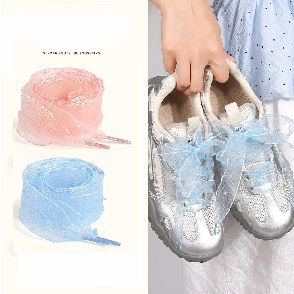 1 Par De Cadarços De Sapato De Chiffon De Organza , Fita Da Moda Cetim De Seda Macia Fio De Neve Para Tênis Feminino