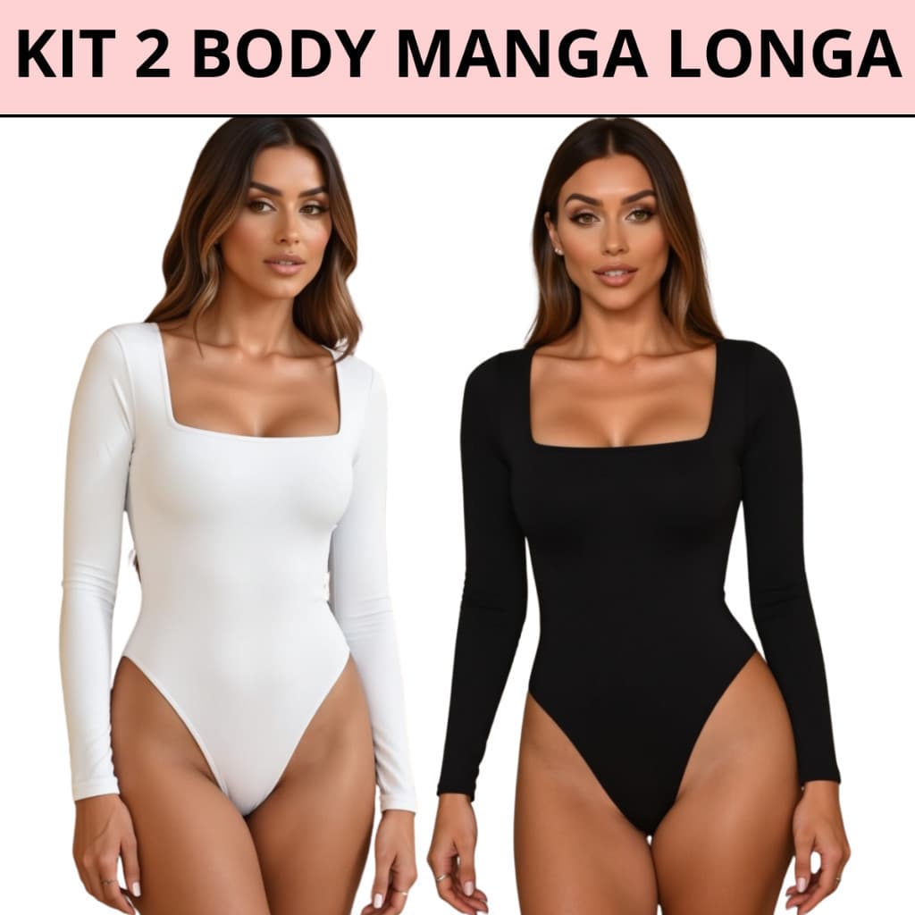 Kit 2 Body Feminino Decote Quadrado Manga Longa Suplex Forrado Segunda Pele Blusa Frio Premium