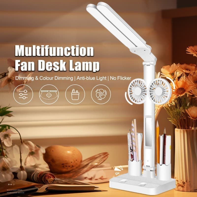 Luminária De Mesa Multifuncional Dobrável Com LED e Ventilador - BINGO