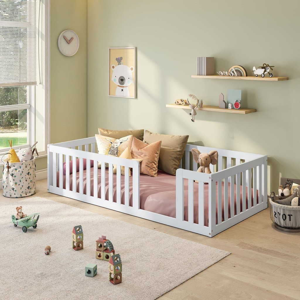 Cama Montessoriana Solteiro Com Grade Giulia Casatema MadeiraOriginals Branco