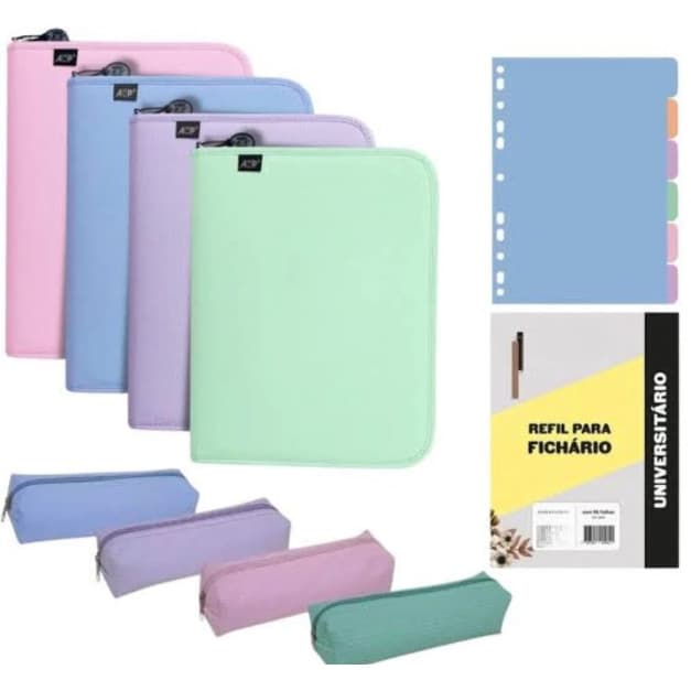 Fichário universitário + Bloco 6 Divisórias e Estojo ACP