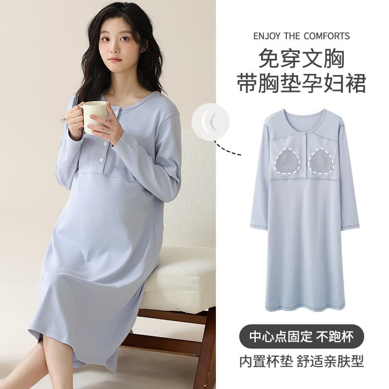 Xiyue puro algodão com almofada no peito saia de confinamento primavera outono mãe grávida camisola feminina verão mater