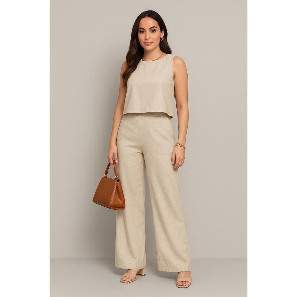 Conjunto Alfaiataria Social Feminino Calça e Blusa Em Linho