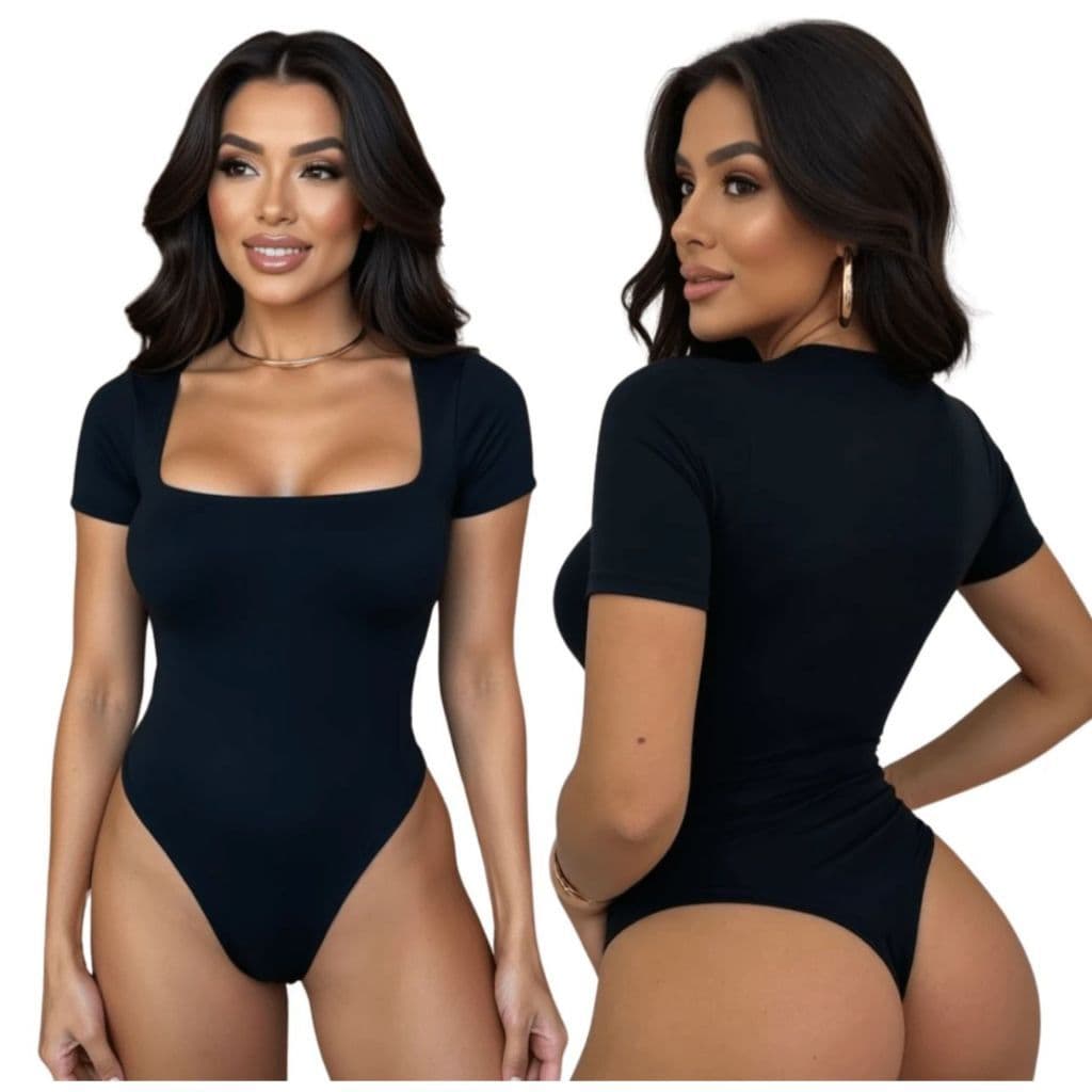 Body Feminino Decote Quadrado Manga Curta Tecido Suplex Moda Verão Tendência Alta Temporada