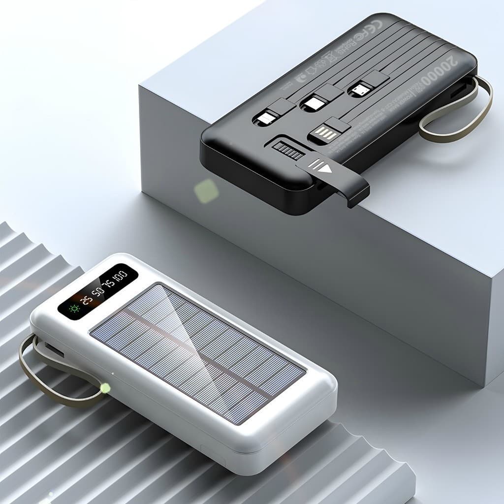 Carregador Portátil Power Bank Solar 10000/20.000mah Com cabos 5 Em1 LED lanterna SUPORTE BOMBOM