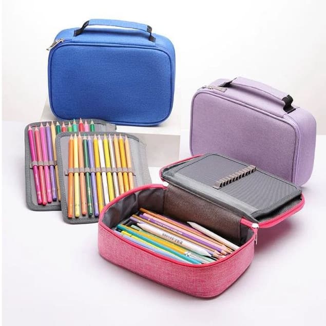 Estojo 72 Pens Escolar Box Nylon Com Alça Removível Feminino/Masculino Organizador Com Divisórias Zíper Infantil/adulto