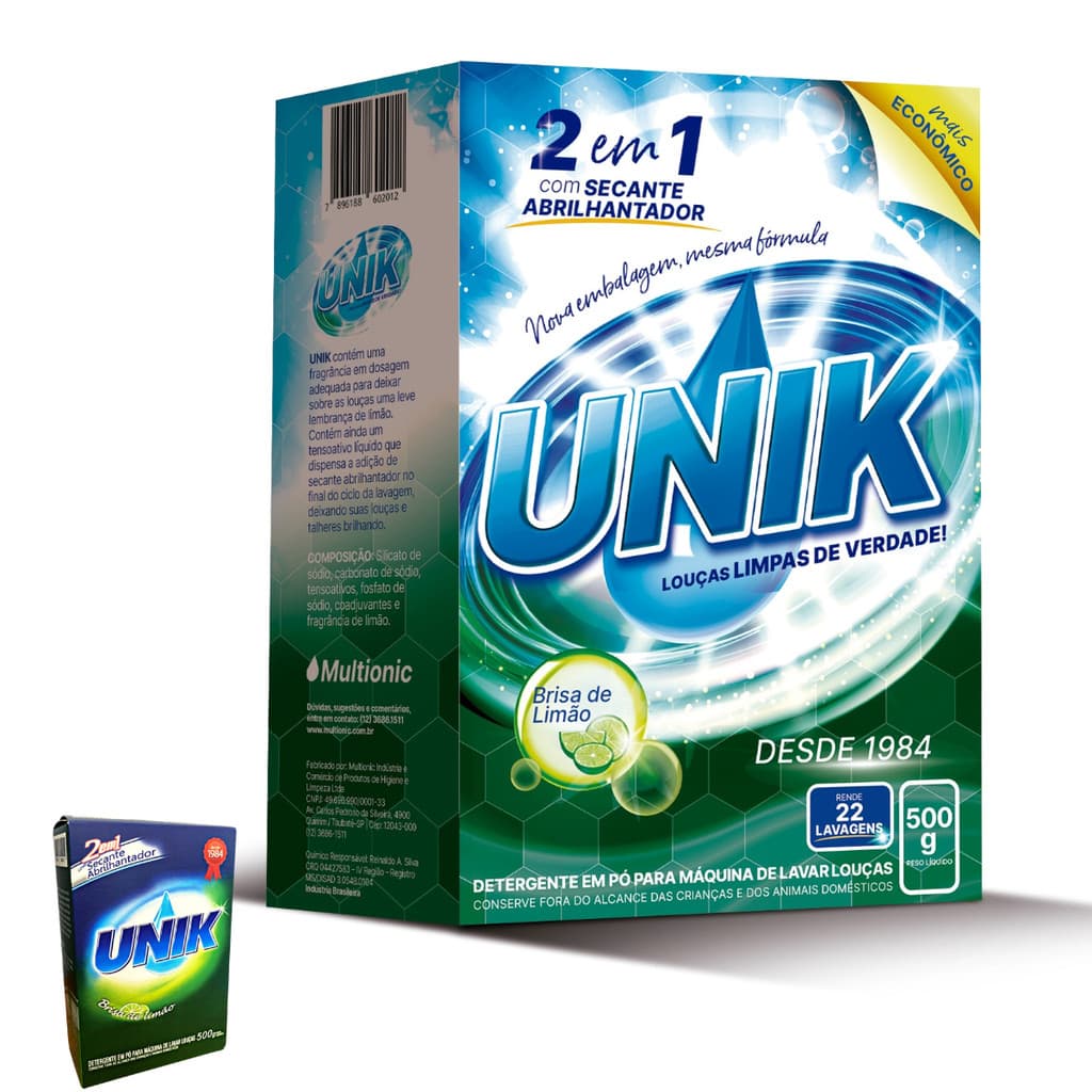 Detergente Sabão para Máquina de Lavar Louças com Secante e abrilhantador 500g Unik