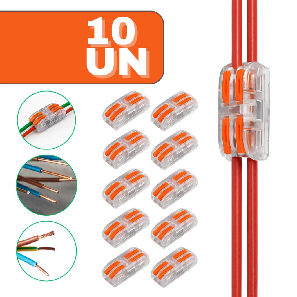 Kit 10 Conector de Fio Tipo Wago Emenda Rápida 2 e 4  Vias Alavanca Pressão