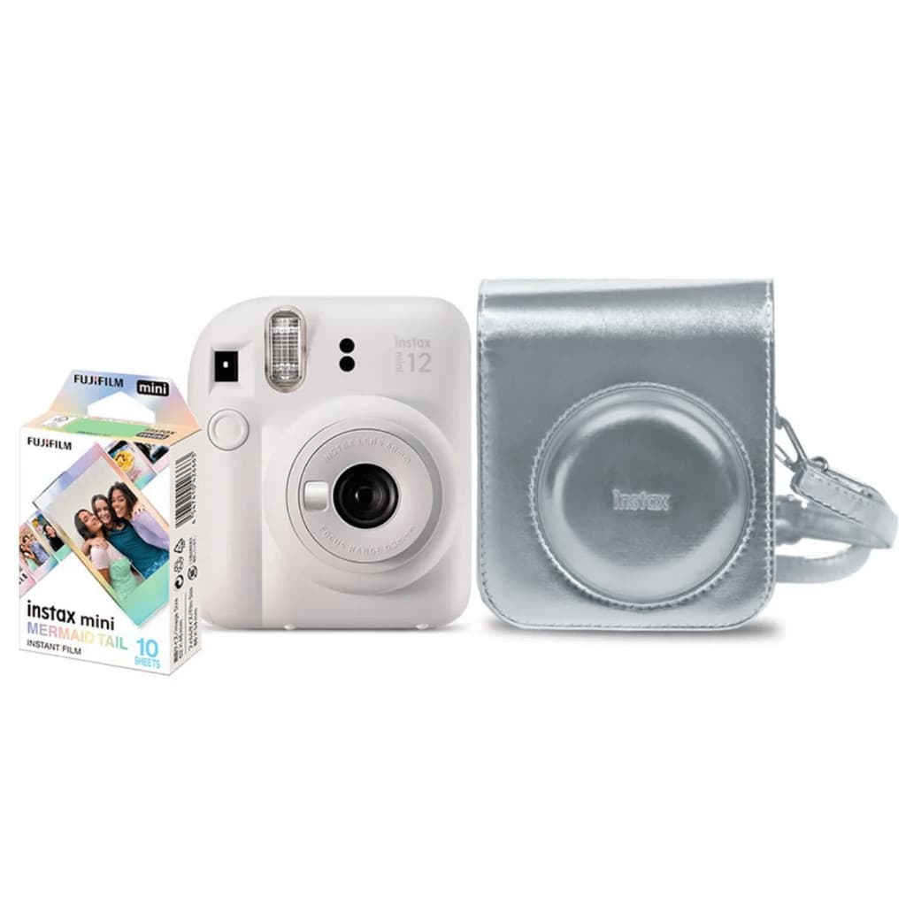 Kit Câmera Instantânea FujiFilm Instax Mini 12 Branco Mermaid com Bolsa e Pack 10 Filmes