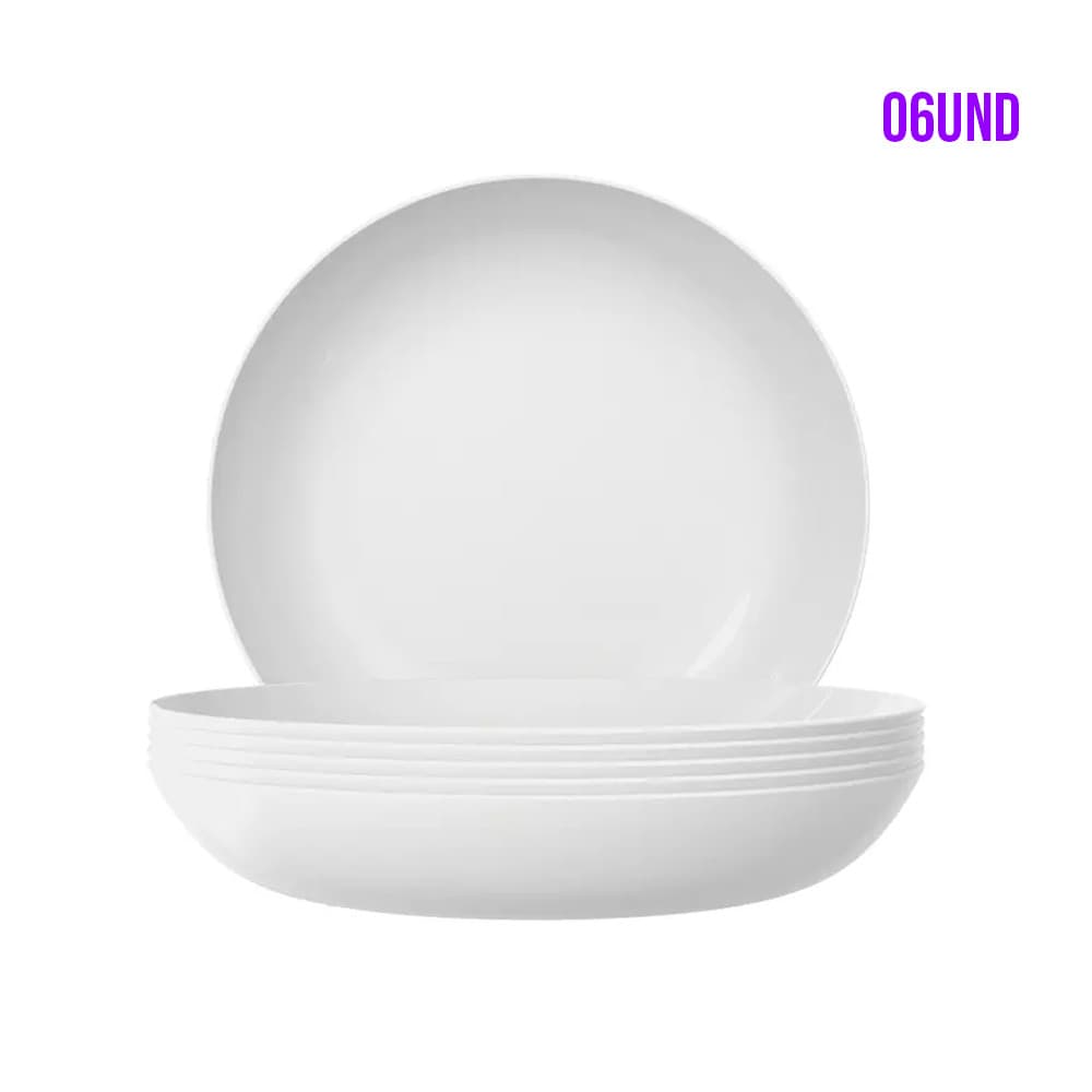 kit jogo Conjunto 6 Pratos Fundos Blanc Nadir Opaline 22cm