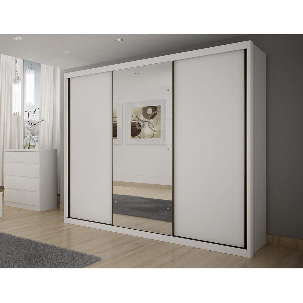 Guarda Roupa Casal MDF Vegas 3 Portas 6 Gavetas com Espelho Branco