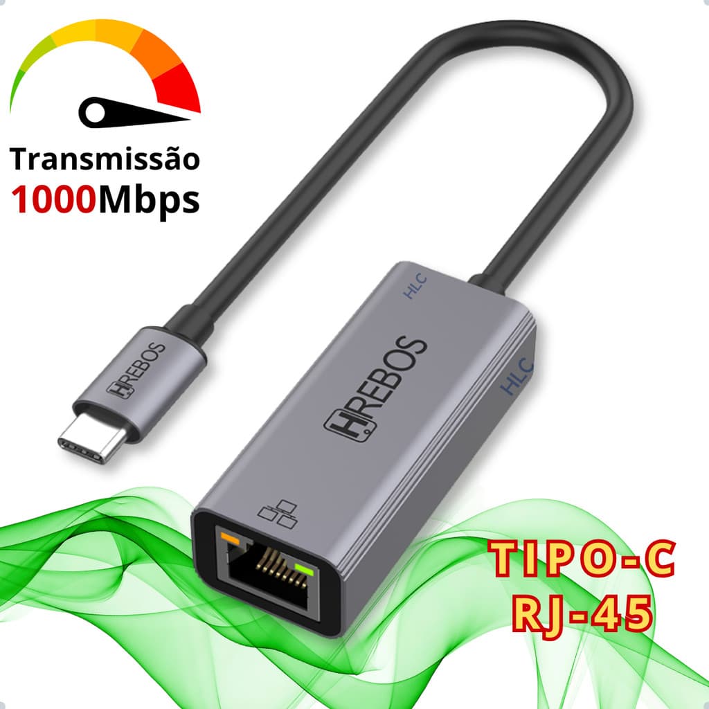 Adaptador Rede Tipo C para Rj45 Notebook Macbook Thunderbolt Ethernet Gigabit 1000 Mbps RJ-45 USB-C