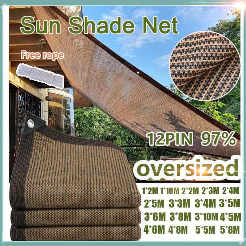 Rede De Proteção Solar 12PIN Anti-UV Café Marrom Sombrinha Sombreamento Varanda Privacidade Cerca De Jardim Jaring Hitam