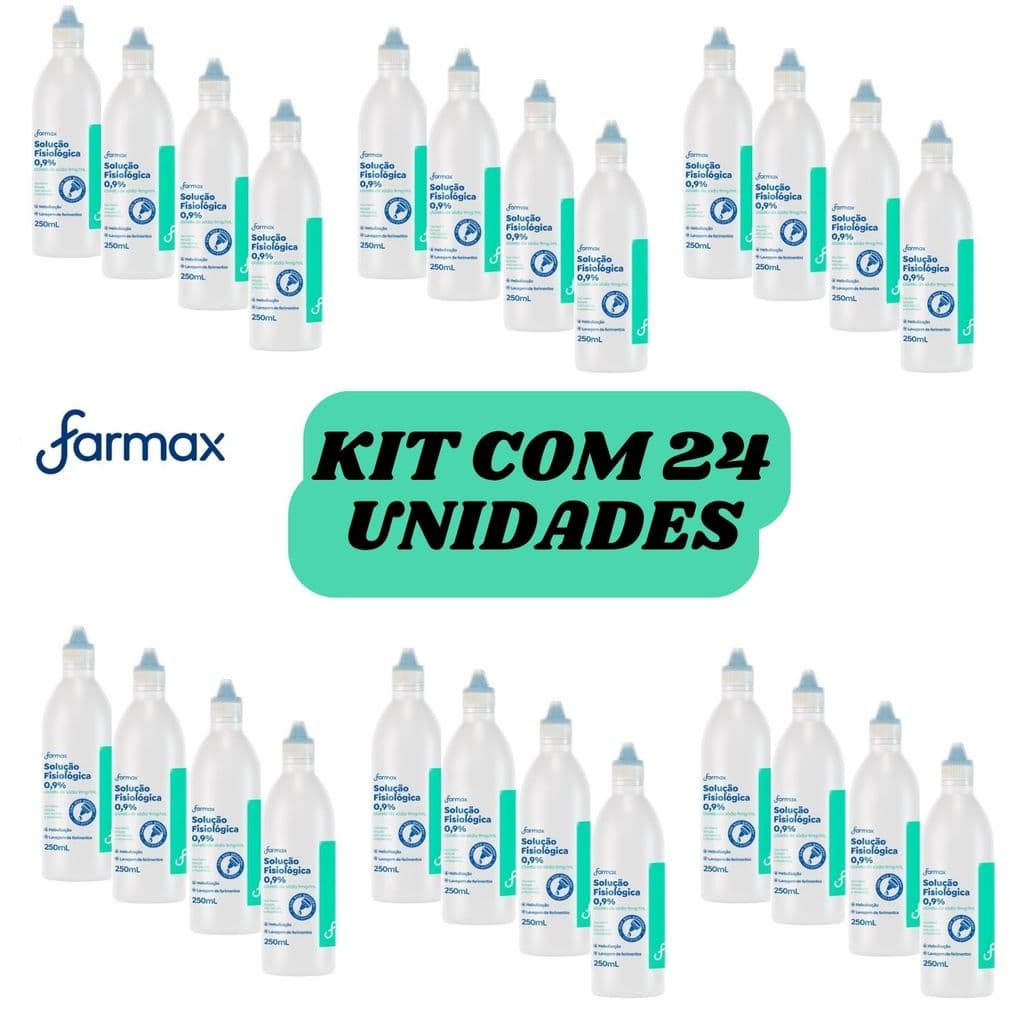 Kit C/ 24 unidades Soro Fisiológico Farmax Sorimax 250ml cada 0,9%