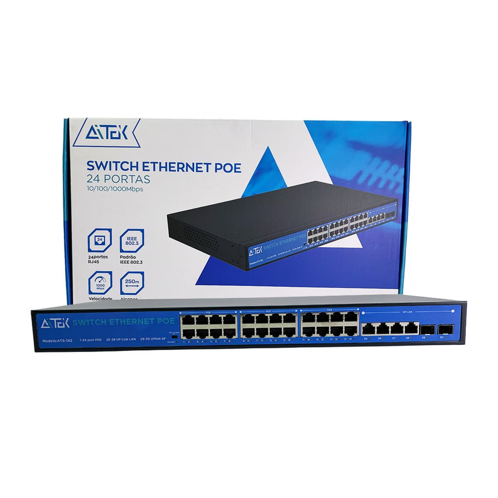 SWITCH POE GIGABIT 24 PORTAS PoE + 4 UPLINK + 2 SFP - AITEK