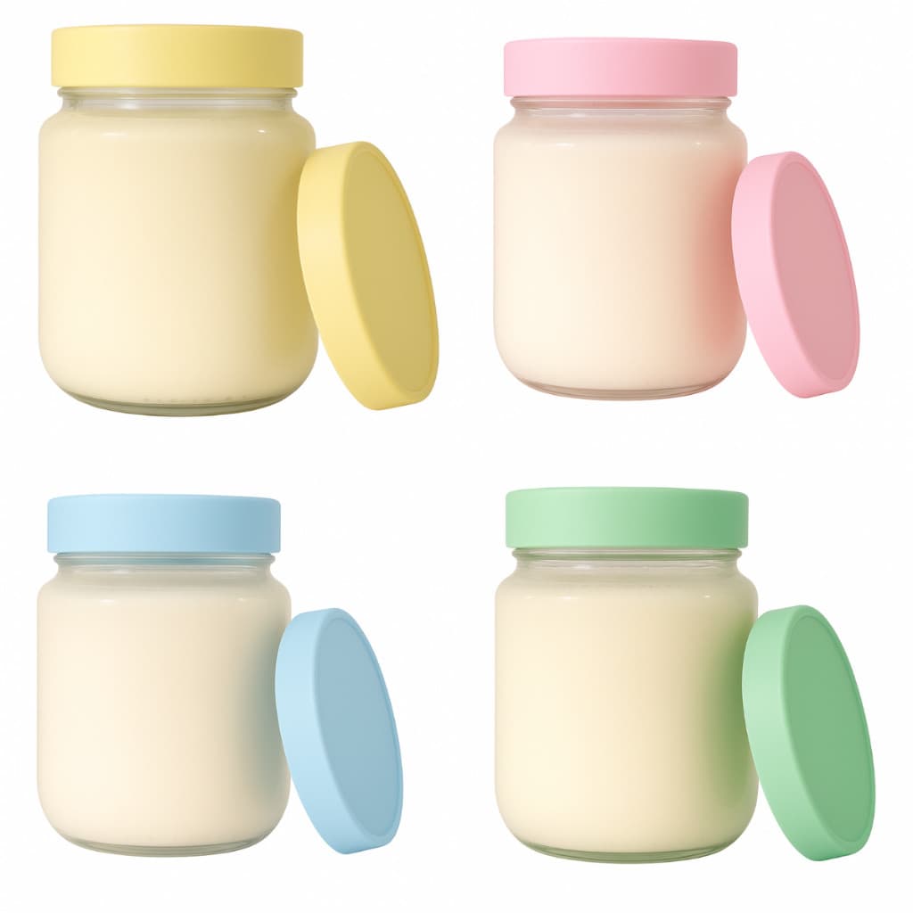 Kit Potes Vidros Para de Leite Materno Papinha Belém 240ml Tampas Plásticas BPA Free Coloridas