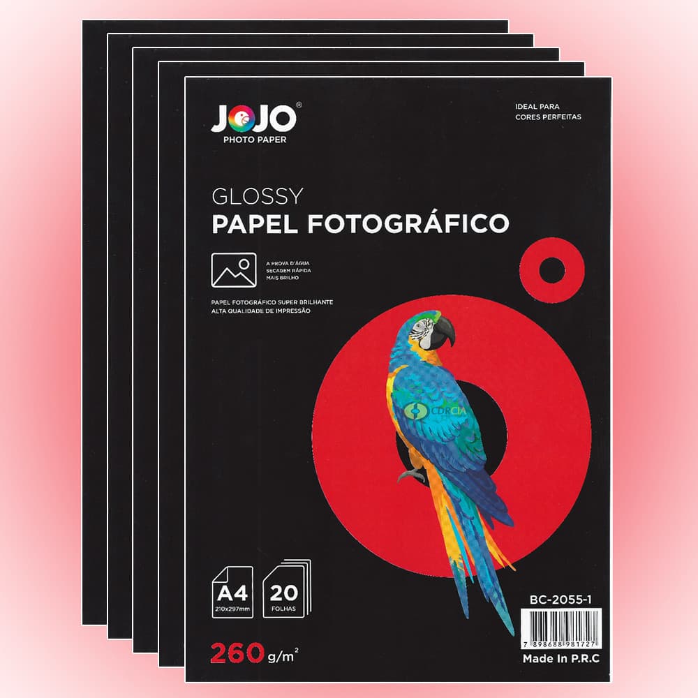 Papel A4 Fotográfico 260g JoJo Super Brilho, Papel Glossy Jojo - Kit com 100 Folhas