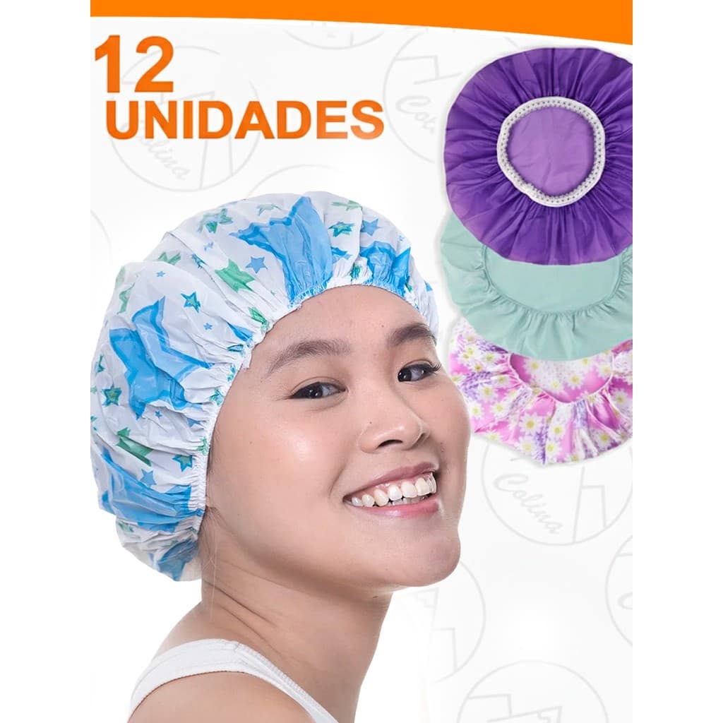 Kit 12 Toucas Para Banho Com Elástico Impermeável Tintura Hidratação Várias Estampas