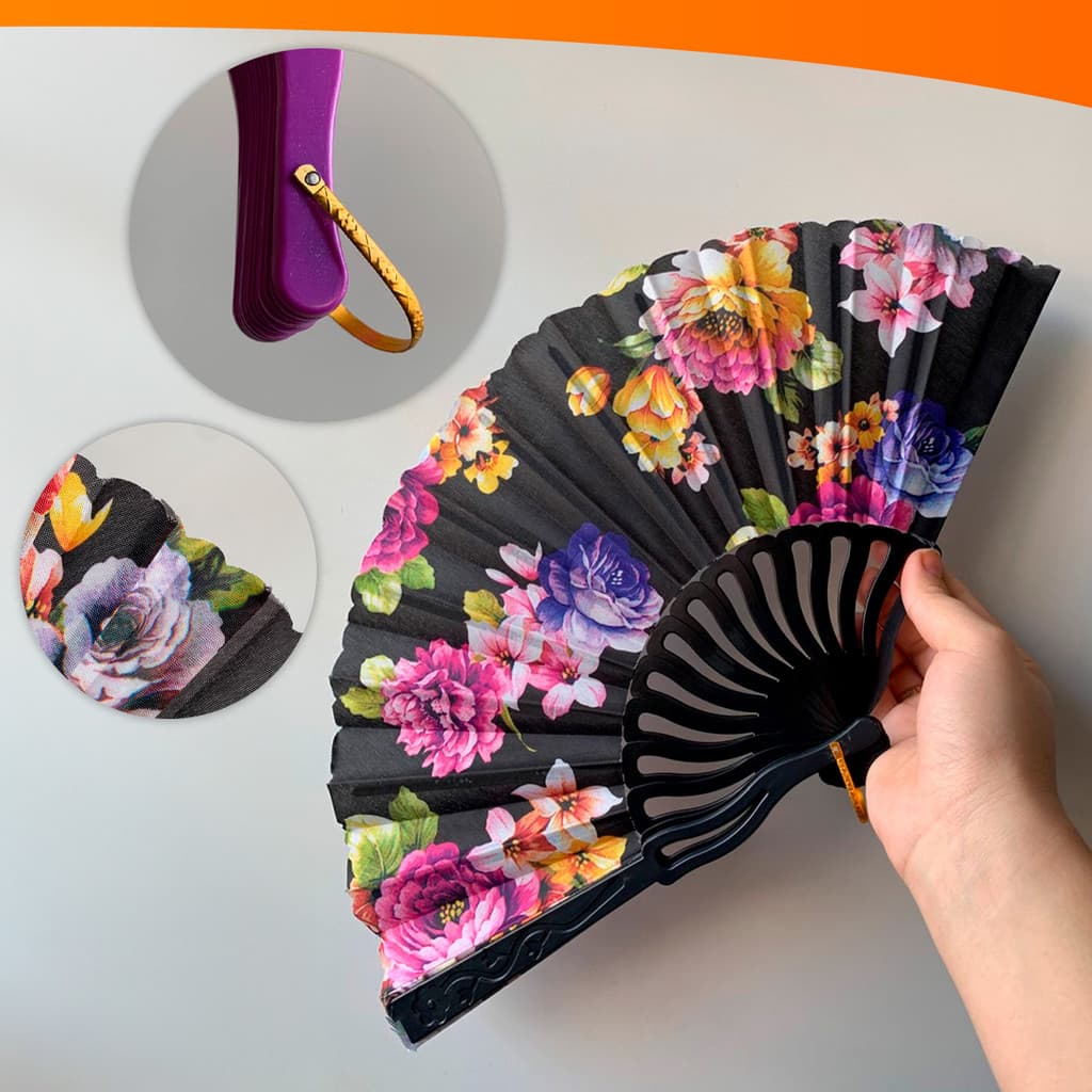 Leque Floral de Plastico Varias Estampas E Cores - 42x23cm Kolling Sell