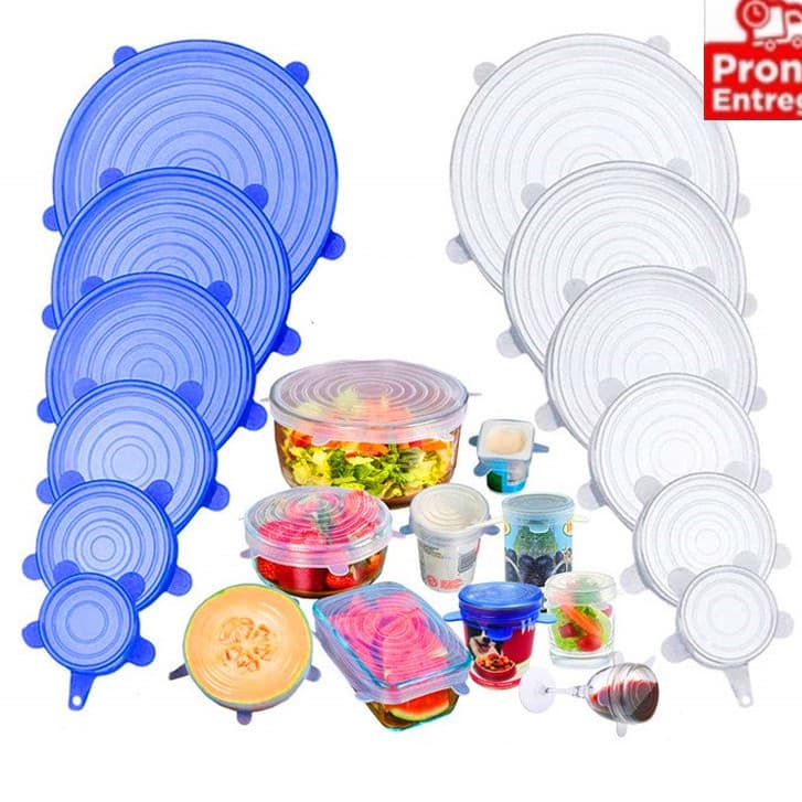 kit6/12/18 Peças Tampas de Silicone Reutilizáveis ​​– Elásticas Universais para Panelas, Tigelas e Recipientes