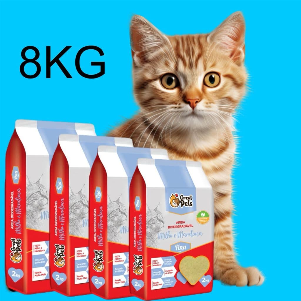 KIT 4 Areias Para Gatos Biodegradavel Milho e Mandioca Fina 8kg - Great Pets