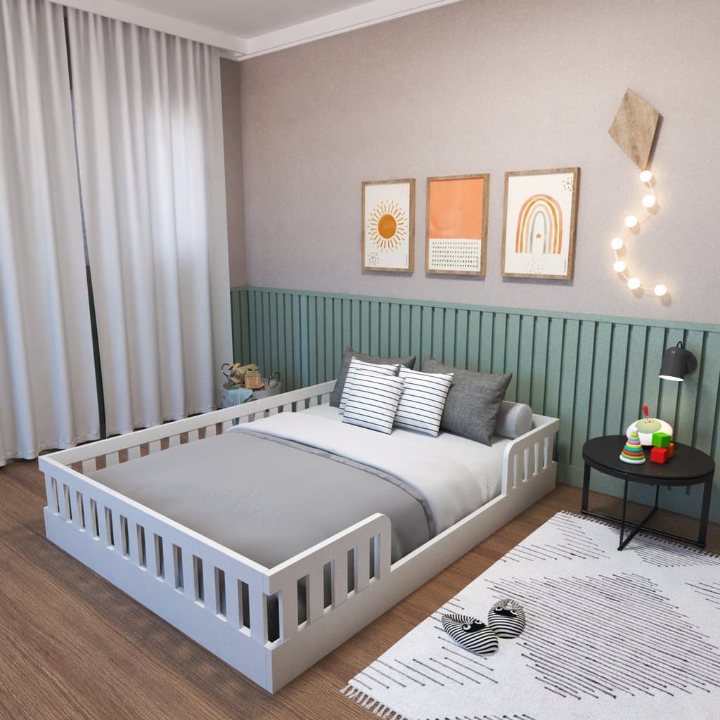 Cama Infantil Montessoriana Casal Sol Branco