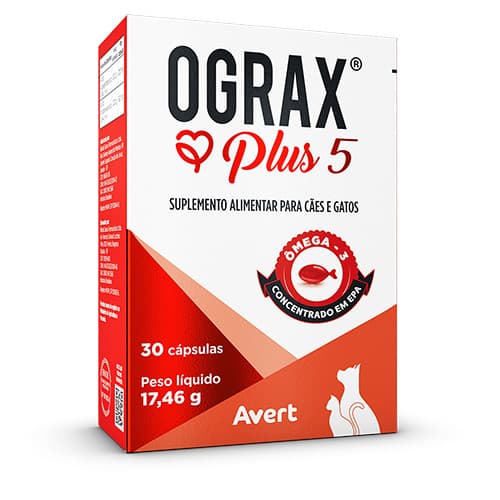 Ograx Plus 5 30 Cápsulas - Suplemento Alimentar para Cães e Gatos