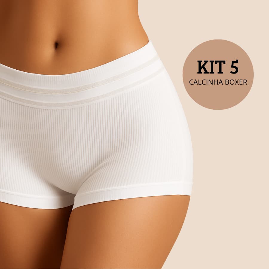 Kit 5 Calcinhas Boxer Canelada Shortinho Sem Costura Cueca Feminina Poliamida Importada MK